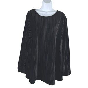 J. Jill Wearever Collection Velvet Top 2X Black‎ Ribbed Long Sleeve TP-3226